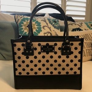 KATE SPADE Quinn Belletown Handbag Cream/Black Polkadots Blk Leather